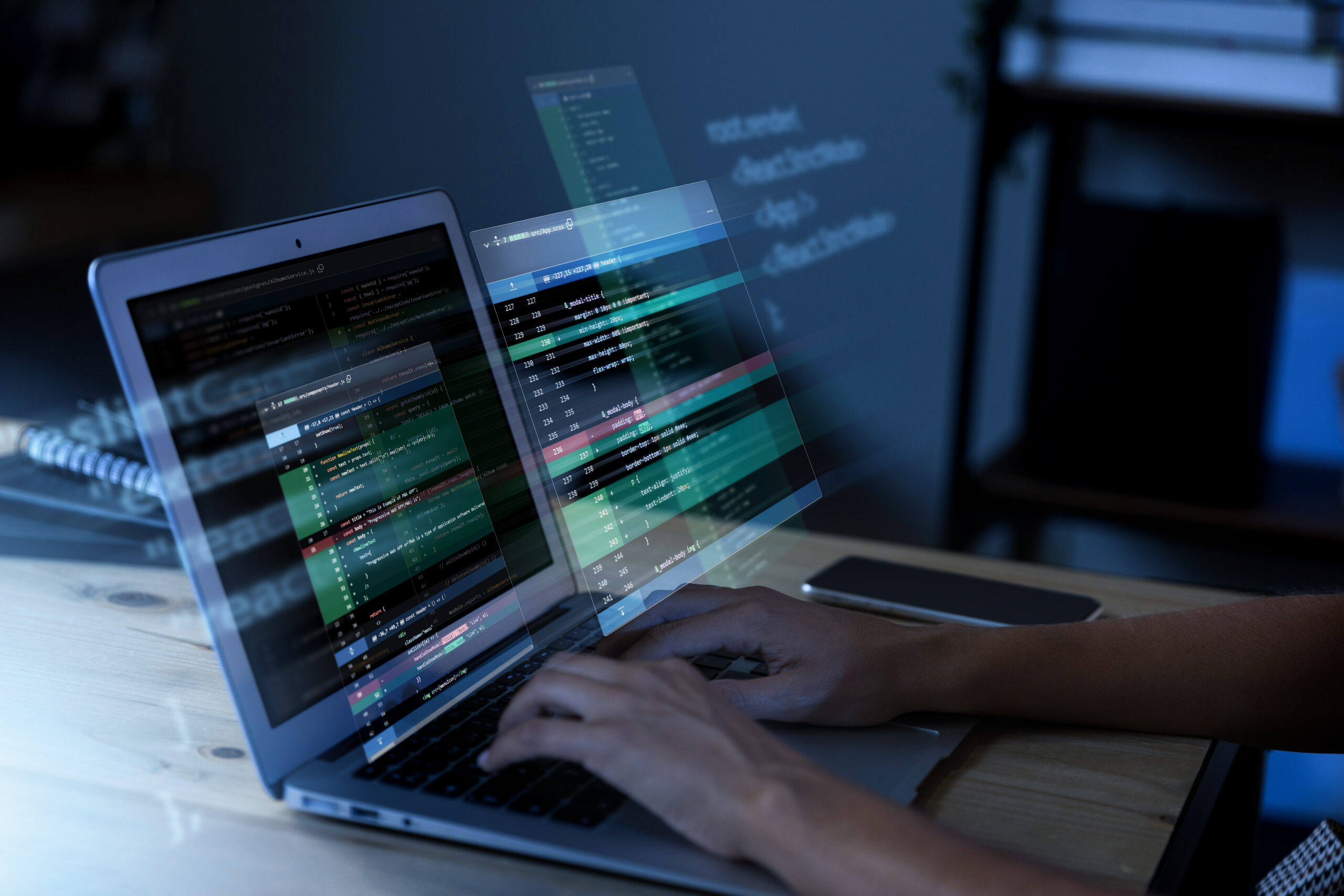 programming background with person working with codes computer
